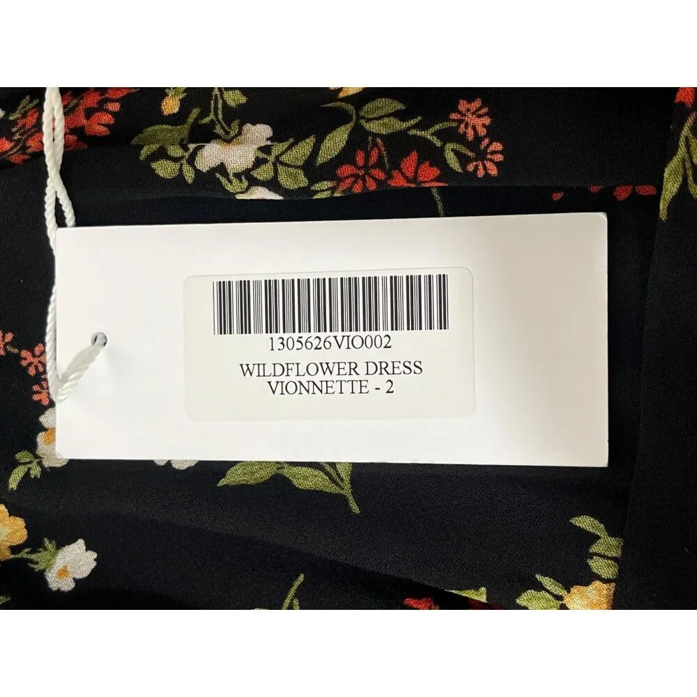 Reformation Wildflower Dress Vionnete Black Floral Puff-Sleeve Midi Size 2 NEW - Picture 7 of 11